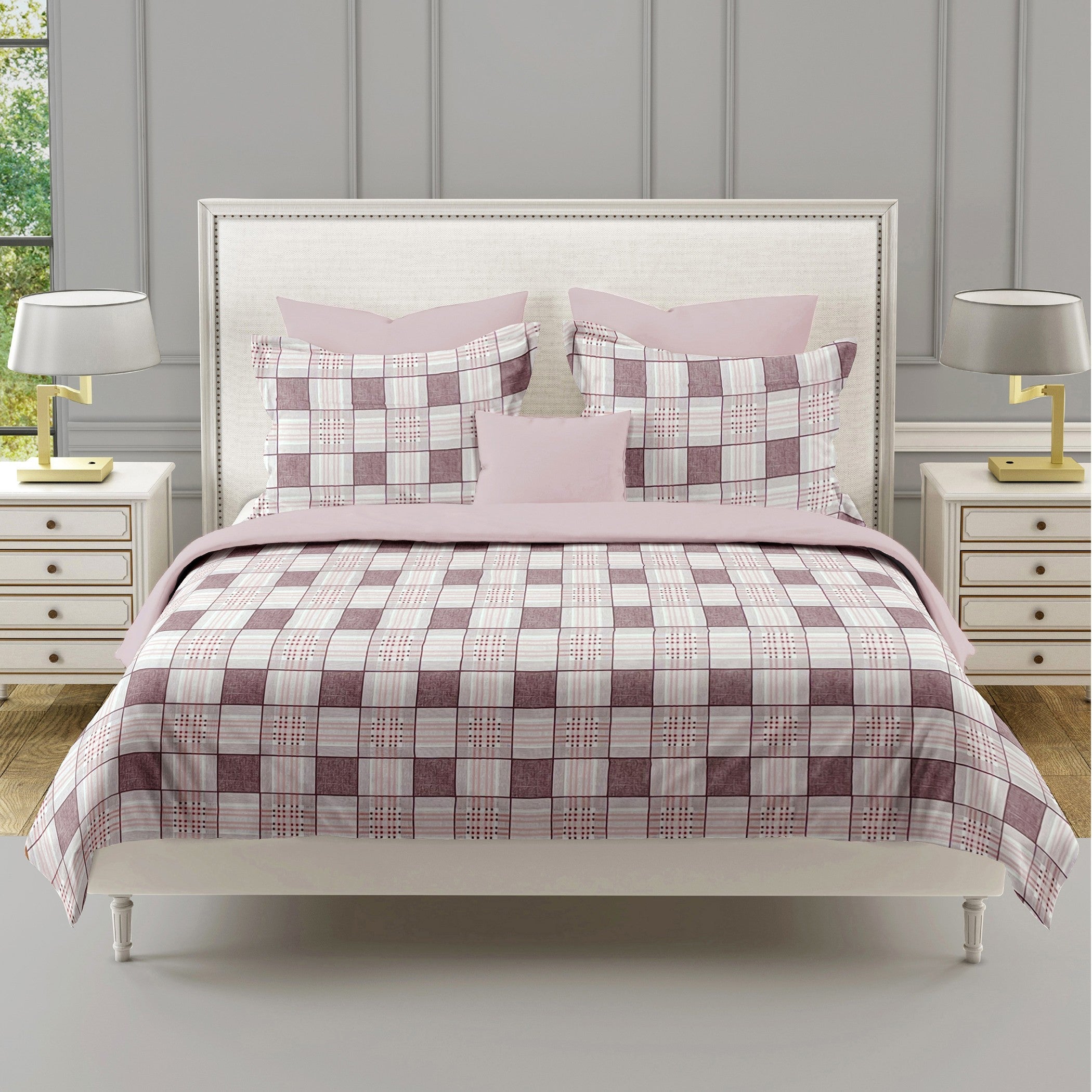 Pink Grid - 210TC Pure Cotton Double King (90x108 Inches)