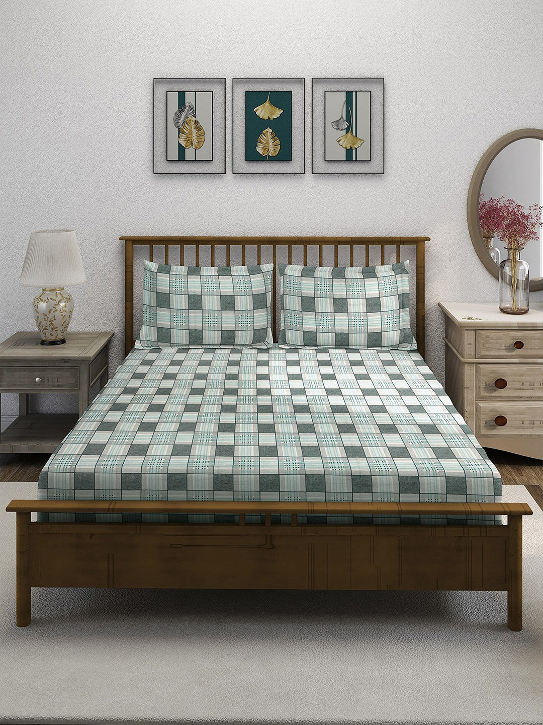 Grey Grid - 210TC Pure Cotton Double King (90x108 Inches)