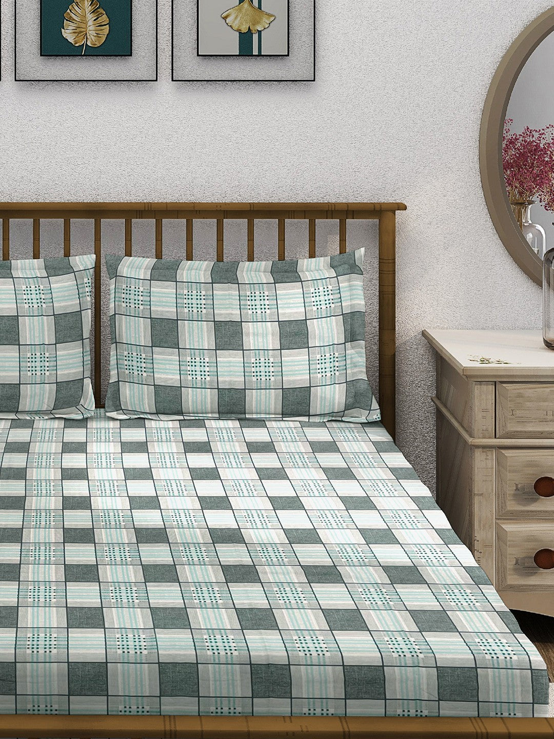 Grey Grid - 210TC Pure Cotton Double King (90x108 Inches)