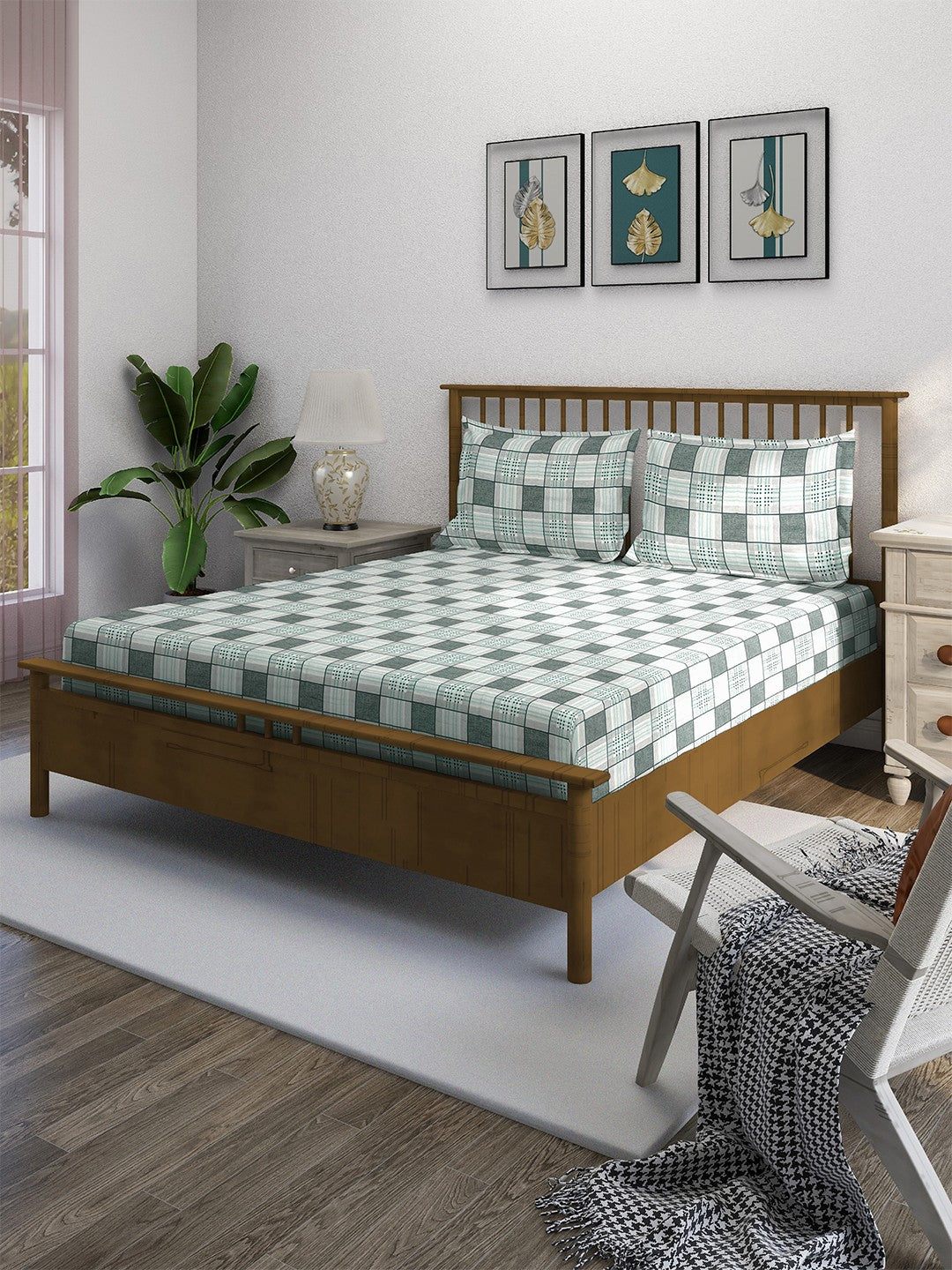 Grey Grid - 210TC Pure Cotton Double King (90x108 Inches)