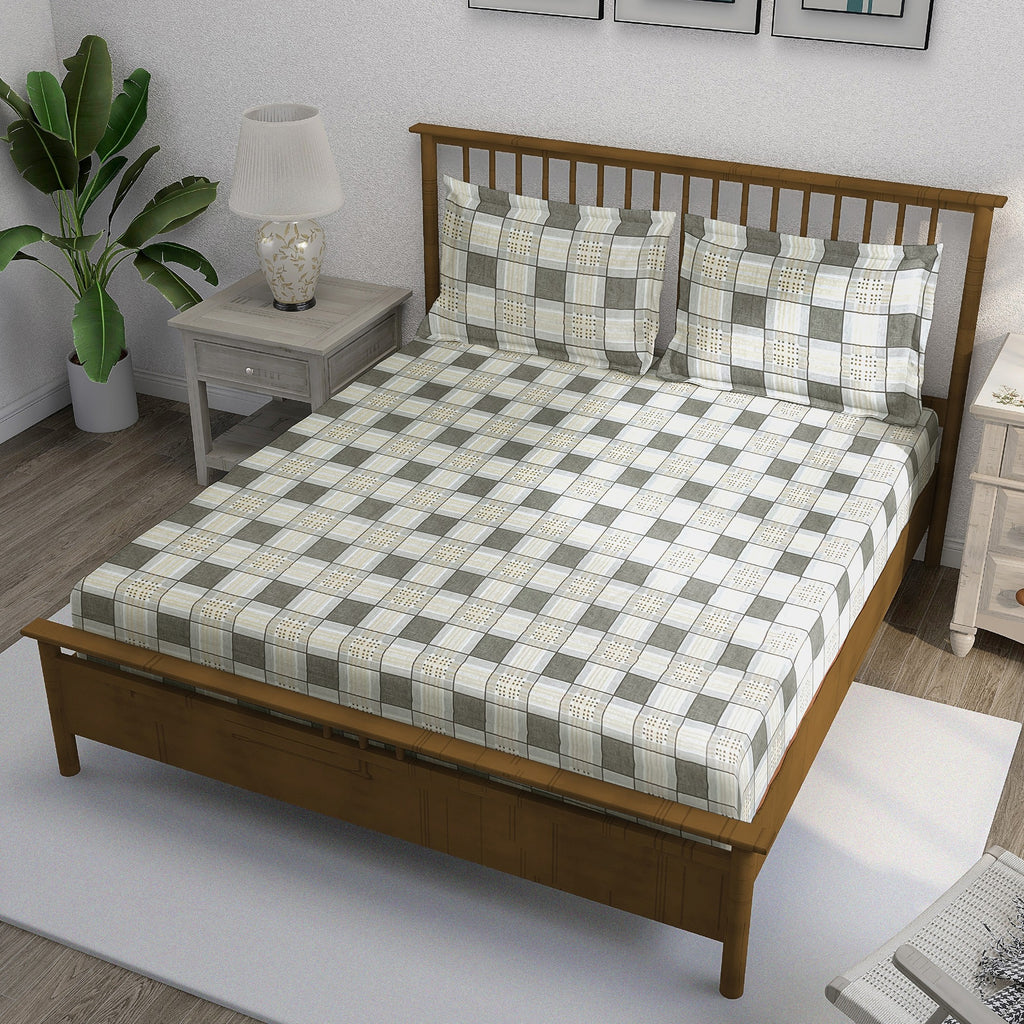 Bee Grid - 210TC Pure Cotton Single Bedsheet (60x90 Inches)