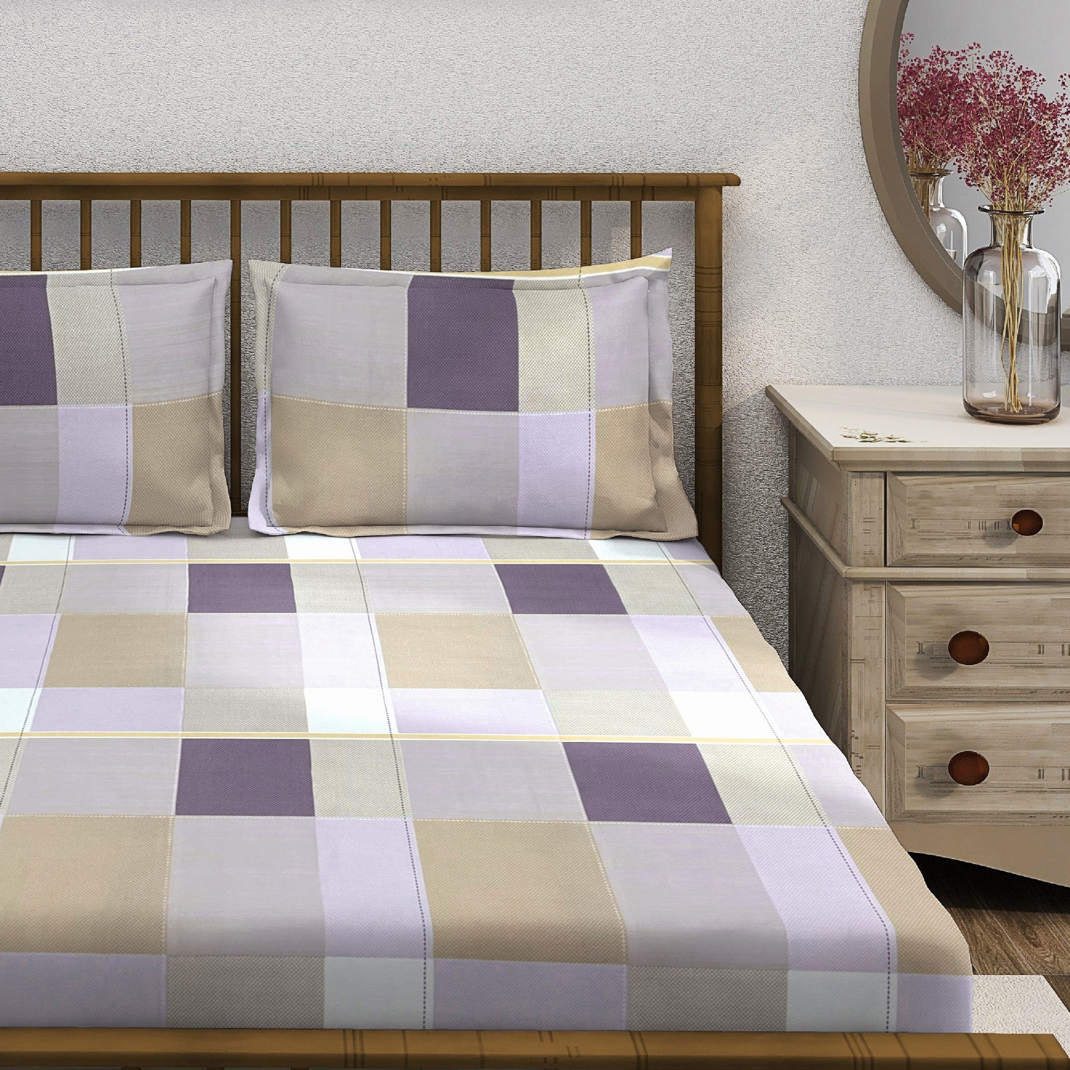 Lavender Squares - 210TC Pure Cotton Double King (90x108 Inches)