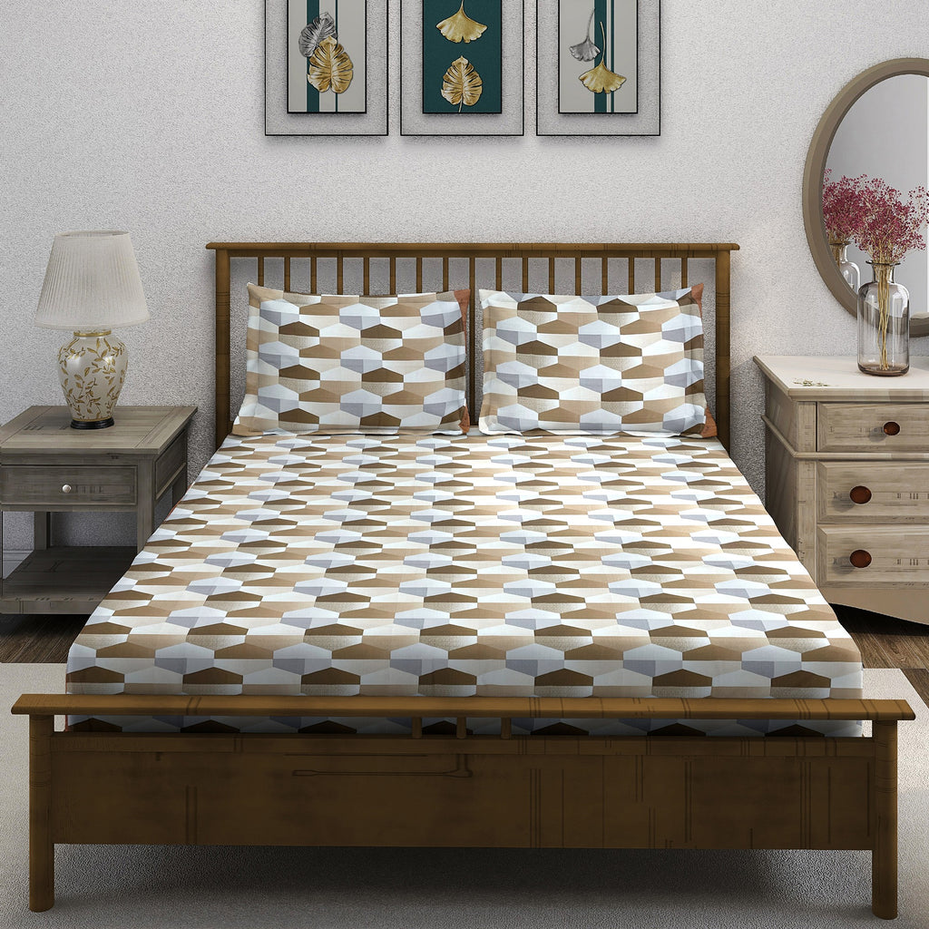 Beige Hex - 210TC Pure Cotton Single Bedsheet (60x90 Inches)