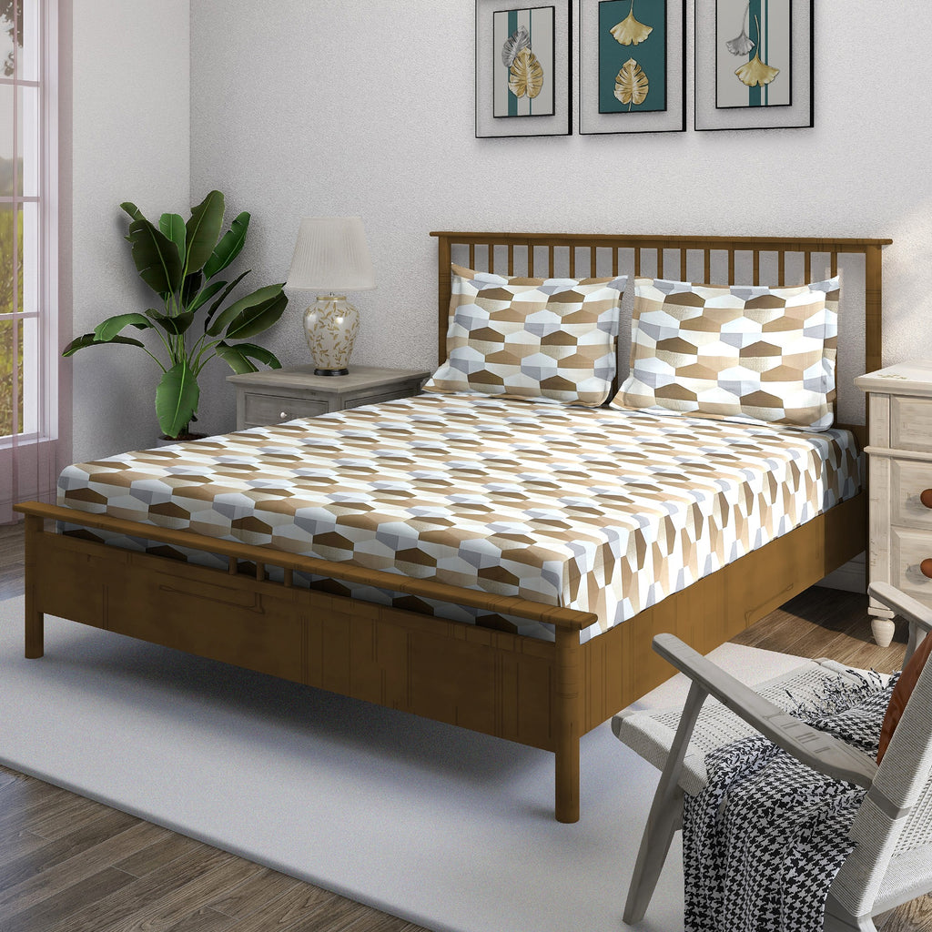 Beige Hex - 210TC Pure Cotton Single Bedsheet (60x90 Inches)