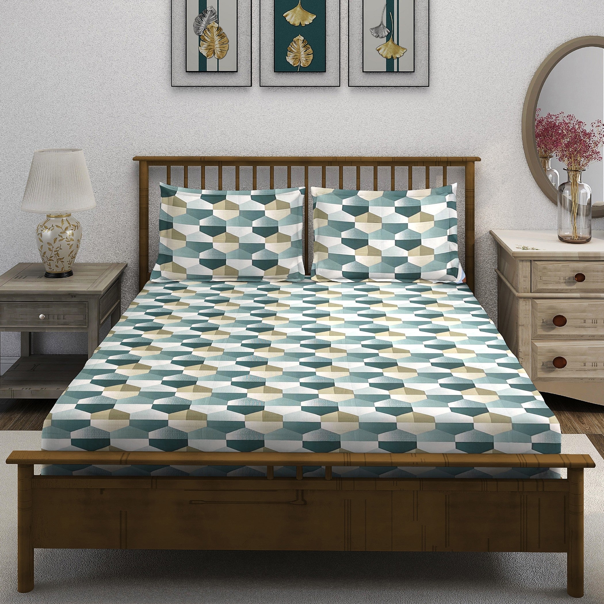 Teal Hex - 210TC Pure Cotton Double King (90x108 Inches)