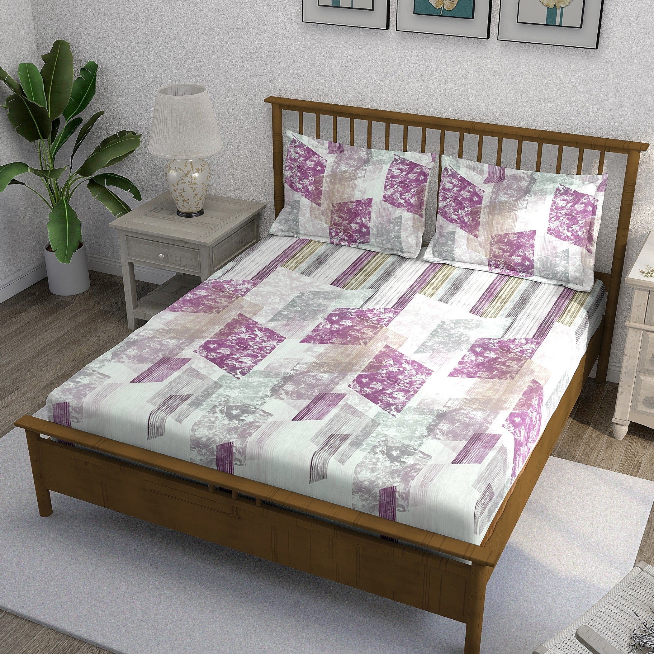 Magenta Matrix - 210TC Pure Cotton Single Bedsheet (60x90 Inches)