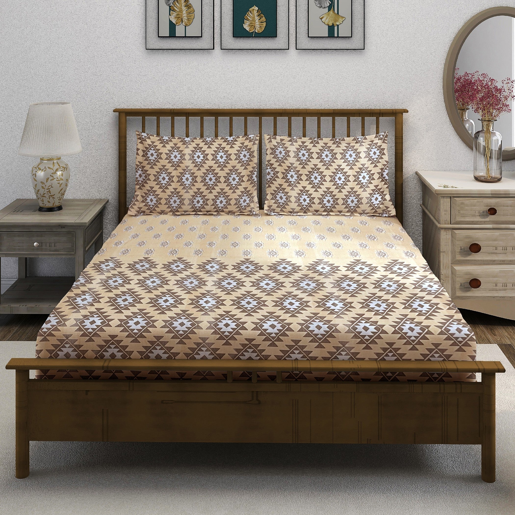 Beige Dunes - 210TC Pure Cotton Single Fitted Bedsheet (36 x 78 x 10 Inches)