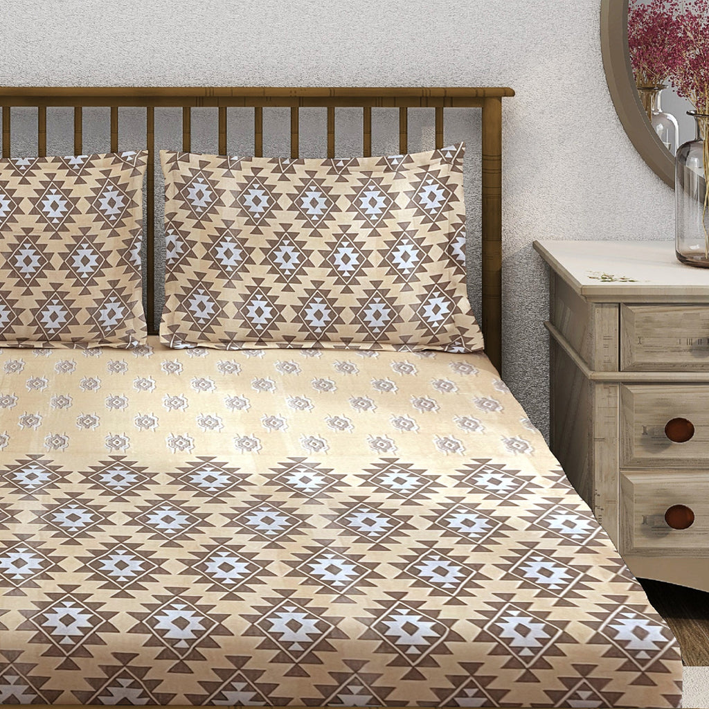 Beige Dunes - 210TC Pure Cotton Single Fitted Bedsheet (36 x 78 x 10 Inches)