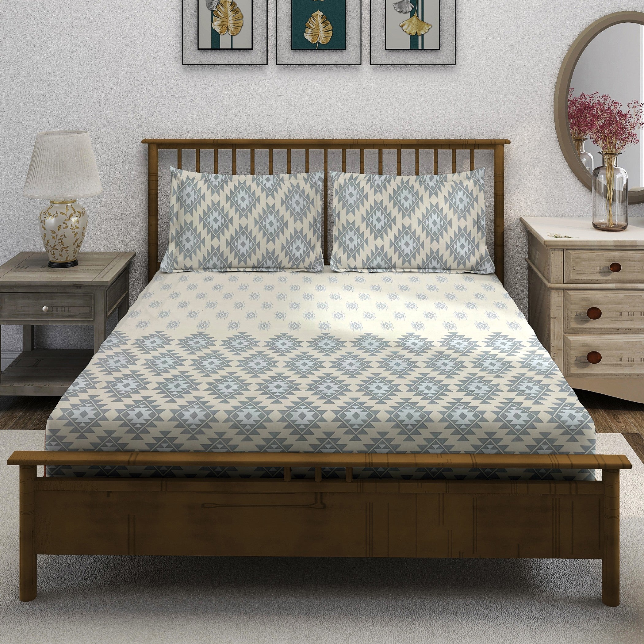 Sandy Dunes - 210TC Pure Cotton Single Fitted Bedsheet (36 x 78 x 10 Inches)