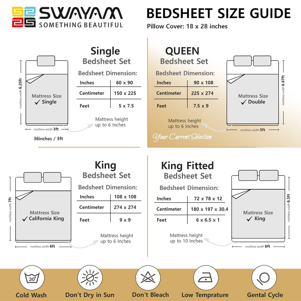 Elegant Sage Green Motif Pure Cotton 210 TC Double King Bedsheet with 2 Pillow Covers (90x108 Inches)