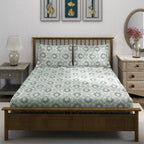 Elegant Sage Green Motif Pure Cotton 210 TC Double King Bedsheet with 2 Pillow Covers (90x108 Inches)