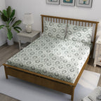 Elegant Sage Green Motif Pure Cotton 210 TC Double King Bedsheet with 2 Pillow Covers (90x108 Inches)