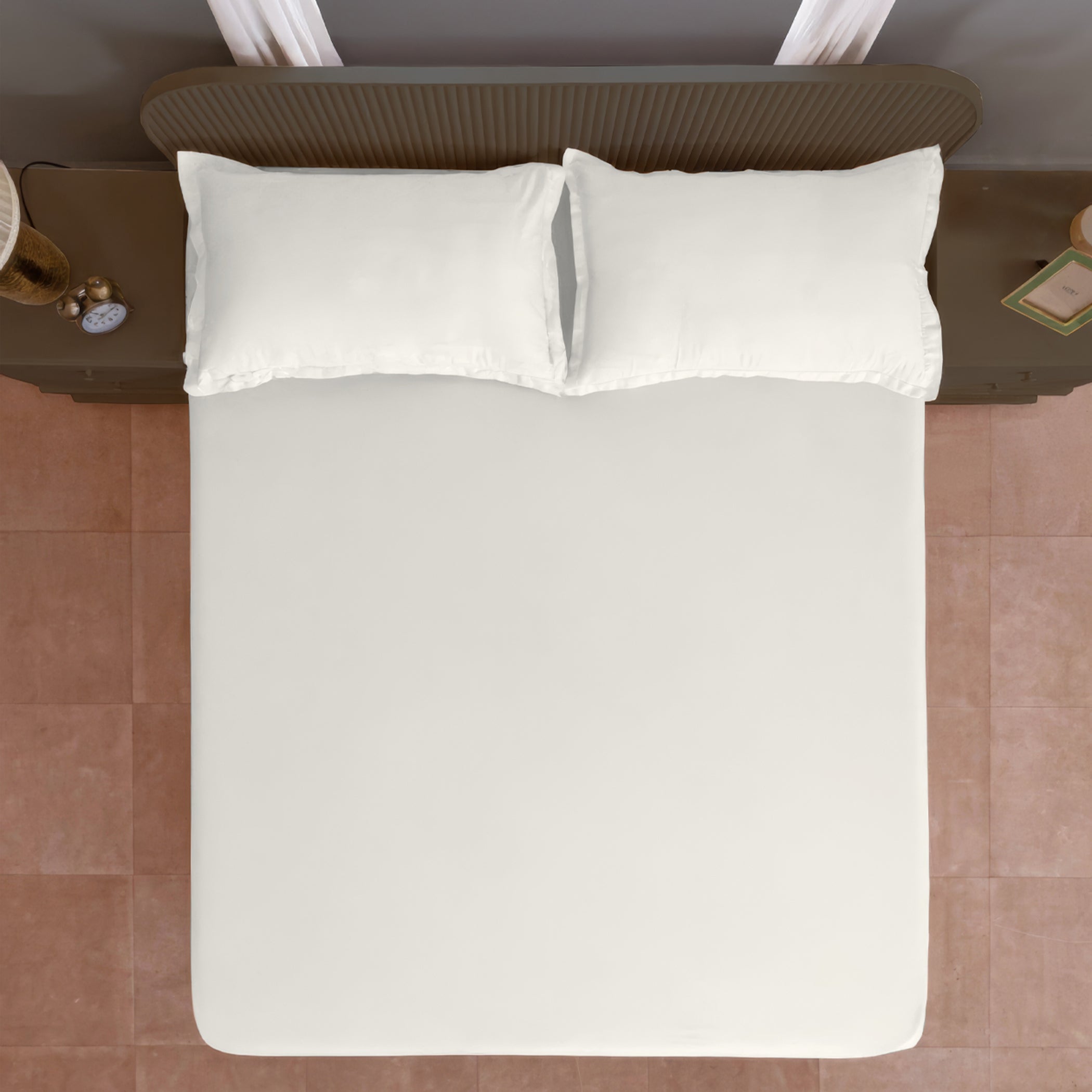 Solid White Double Queen 500 TC bedsheet with 2 Pillow covers_90 × 100 Inches