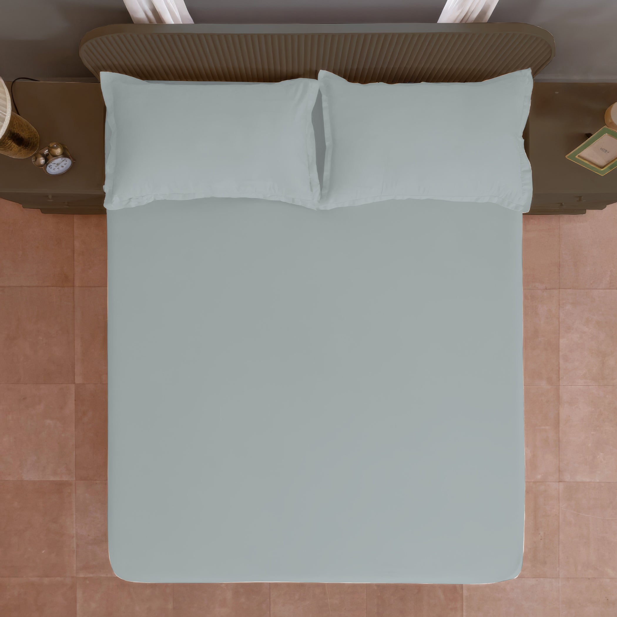 Solid Grey Double Queen 500 TC bedsheet with 2 Pillow covers_90 × 100 Inches