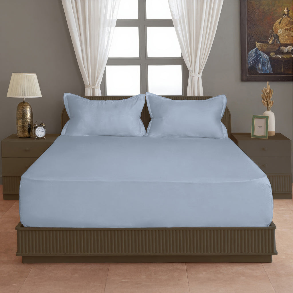 Solid Sky Double Queen 500 TC bedsheet with 2 Pillow covers_90 × 100 Inches