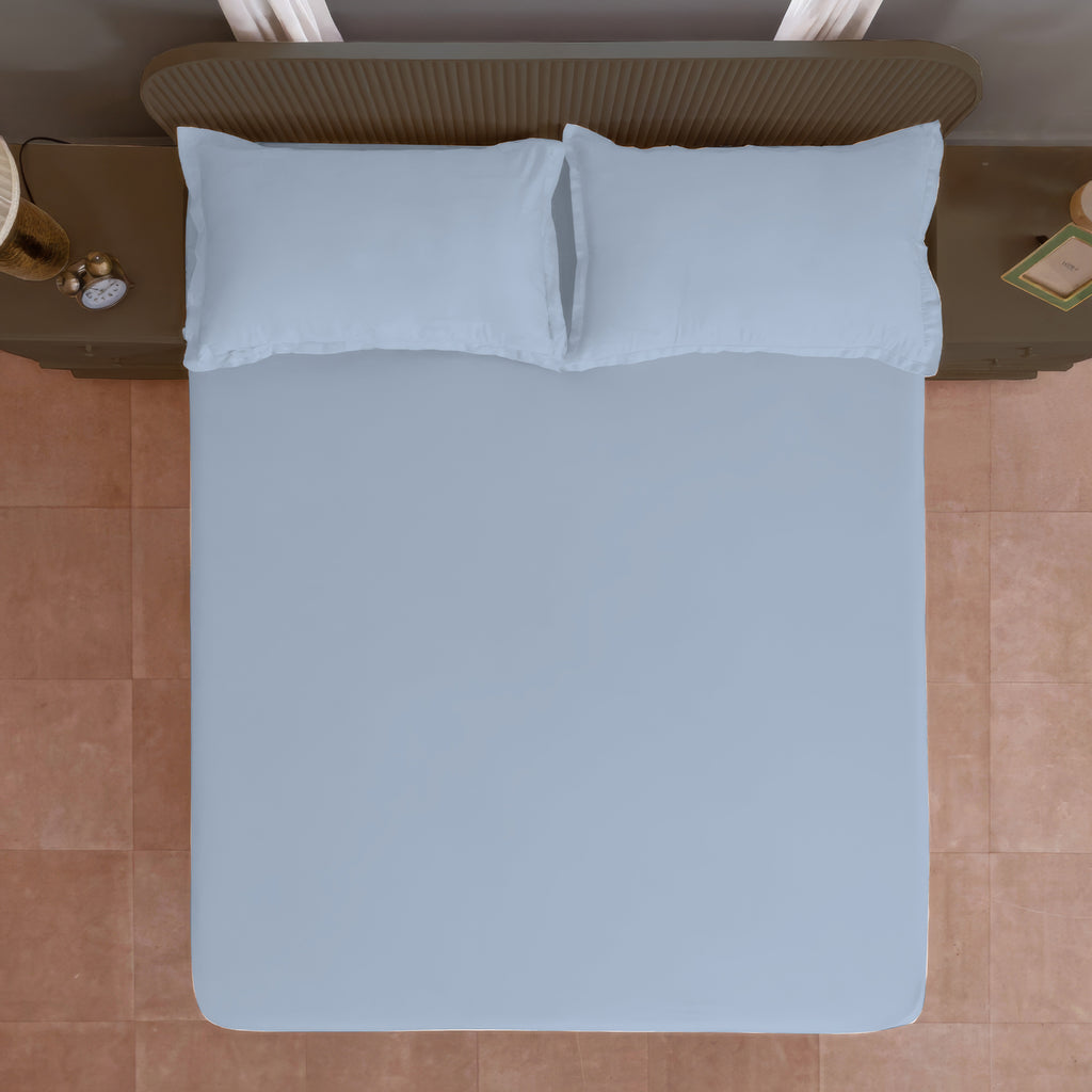 Solid Sky Double Queen 500 TC bedsheet with 2 Pillow covers_90 × 100 Inches