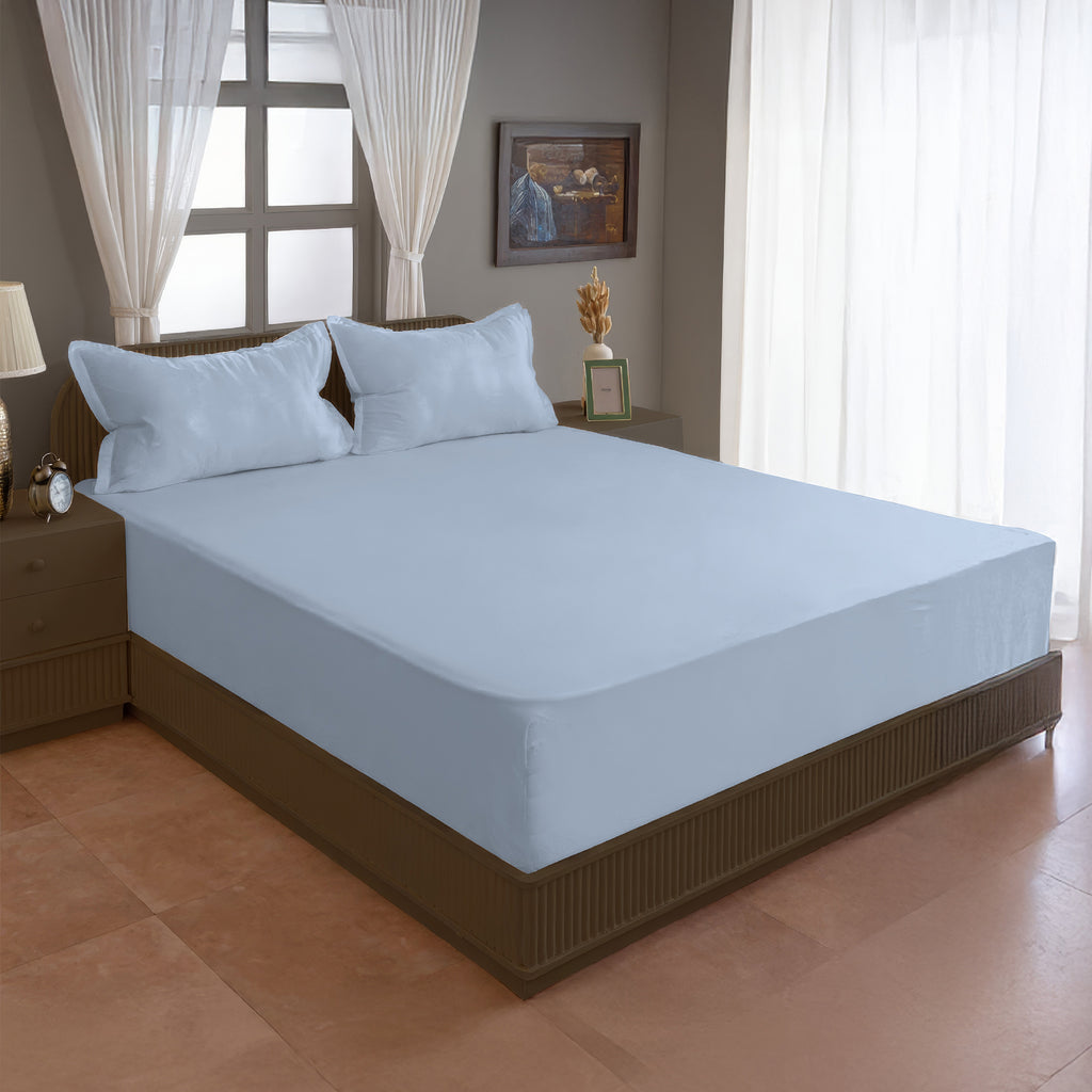 Solid Sky Double Queen 500 TC bedsheet with 2 Pillow covers_90 × 100 Inches
