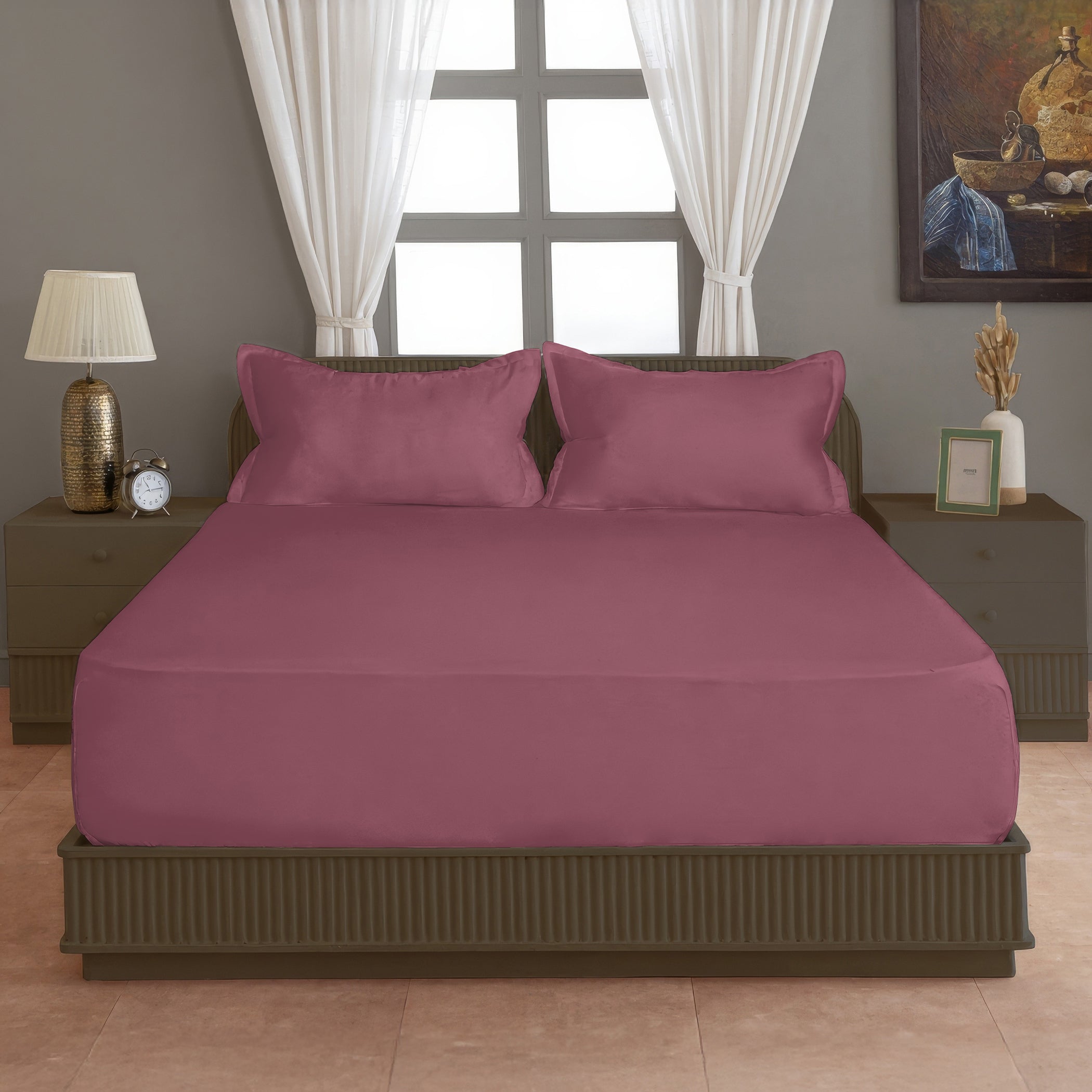 Solid Maroon Double Queen 500 TC bedsheet with 2 Pillow covers_90 × 100 Inches