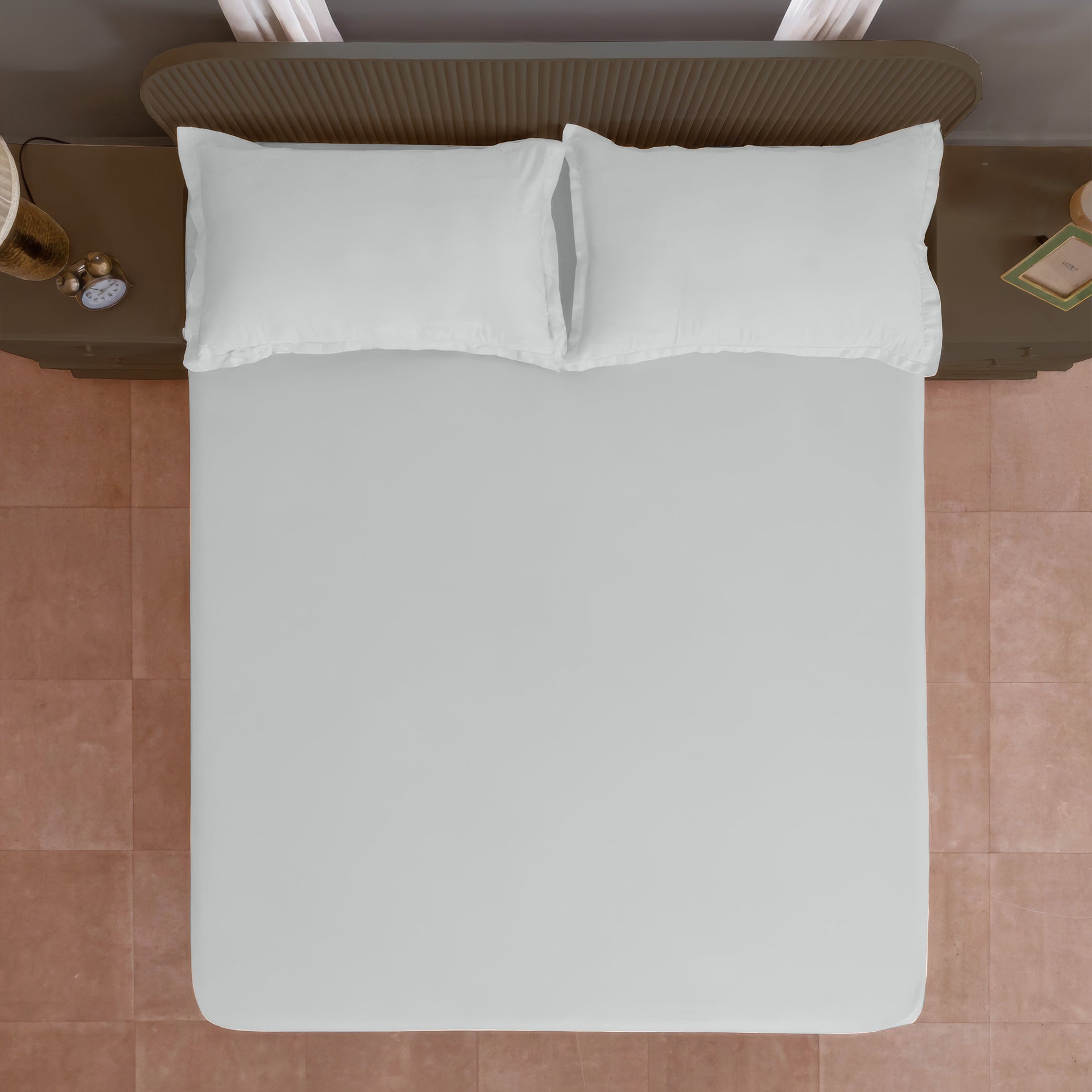 Solid White Double Queen 500 TC bedsheet with 2 Pillow covers_90 × 100 Inches