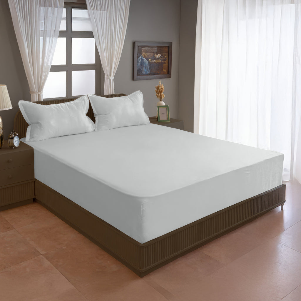 Solid White Double Queen 500 TC bedsheet with 2 Pillow covers_90 × 100 Inches