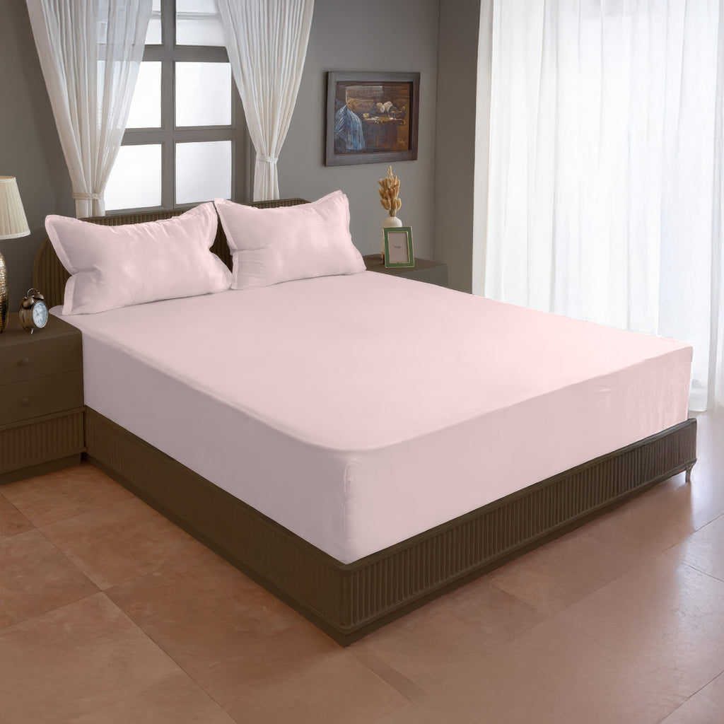 Solid Pink Double Queen 500 TC bedsheet with 2 Pillow covers_90 × 100 Inches