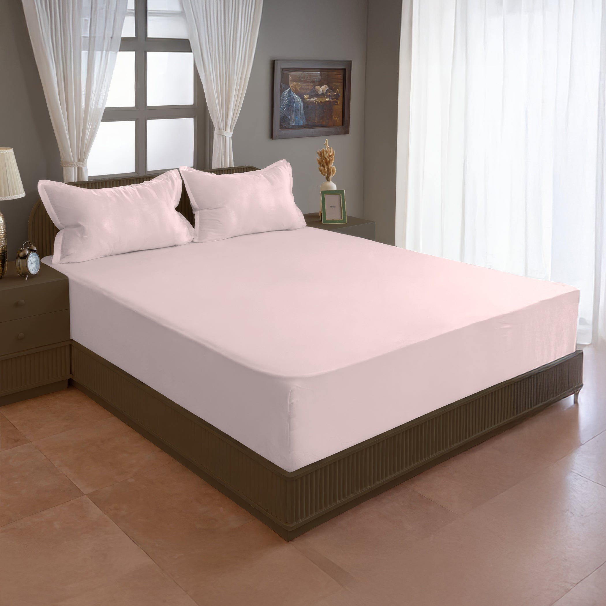 Solid Pink Double Queen 500 TC bedsheet with 2 Pillow covers_90 × 100 Inches