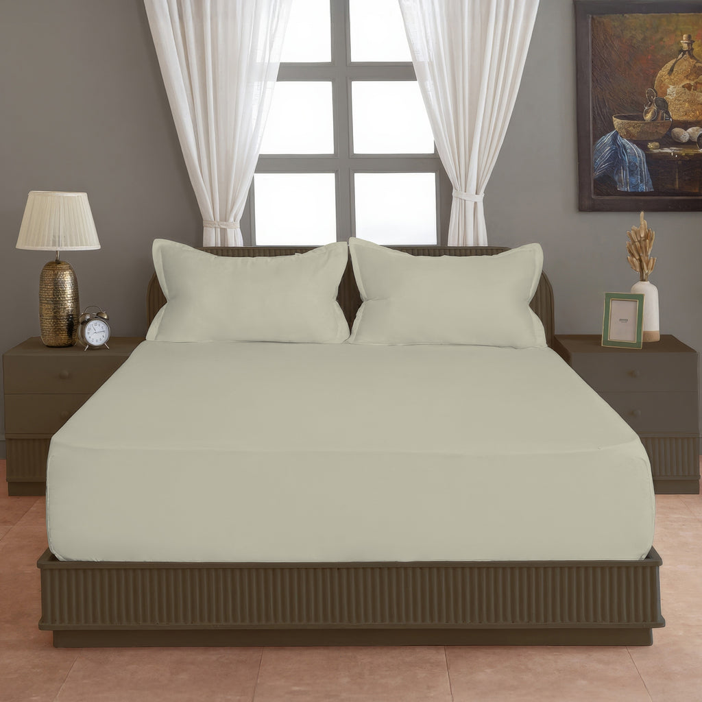 Solid Coffee Double Queen 500 TC bedsheet with 2 Pillow covers_90 × 100 Inches