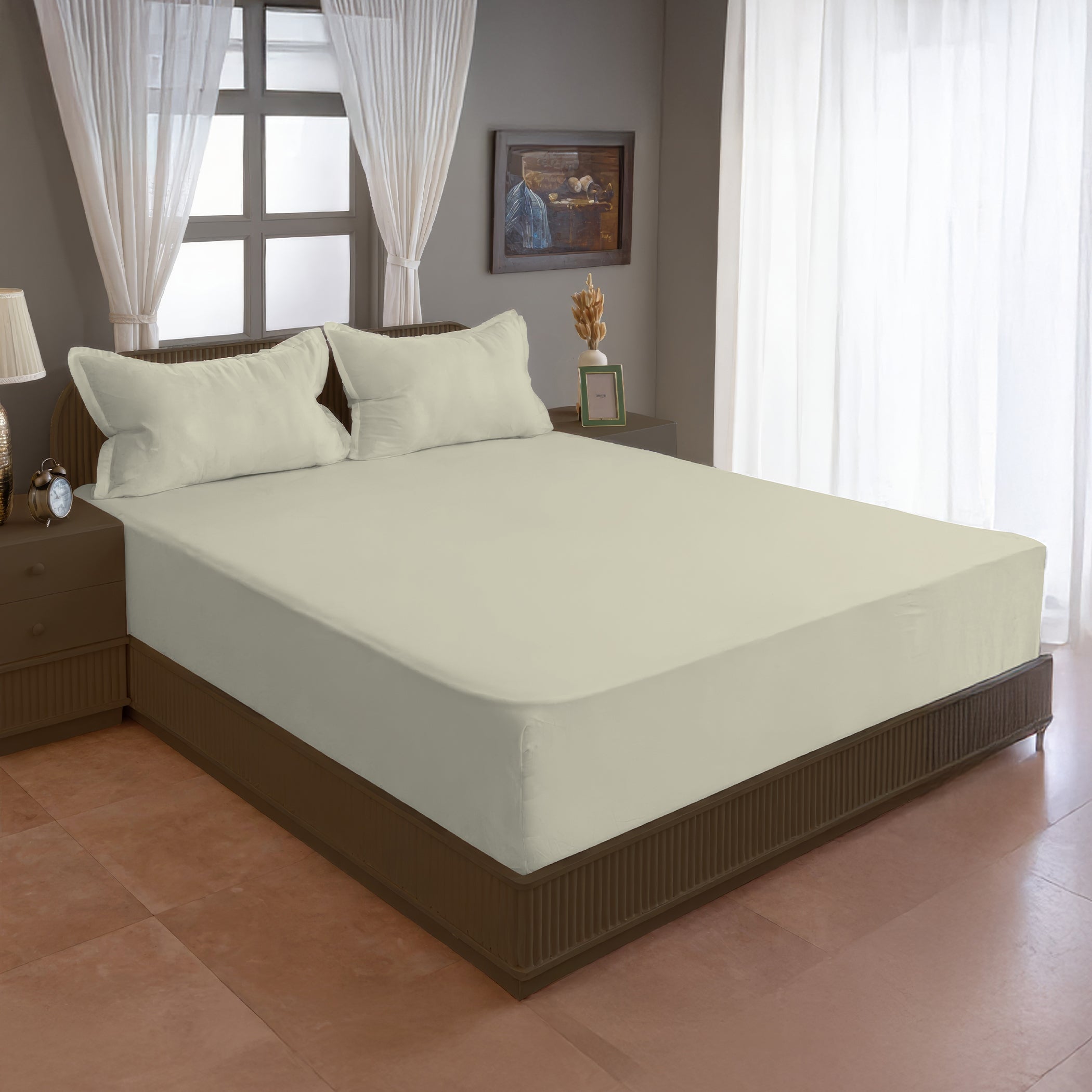 Solid Coffee Double Queen 500 TC bedsheet with 2 Pillow covers_90 × 100 Inches