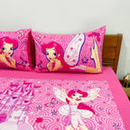 Kids Double Bedsheet – Fairy Princess & Unicorn Theme (Pink) with 2 Pillow Covers