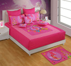 Kids Double Bedsheet – Fairy Castle & Unicorn Fantasy Theme Dark Pink Color with 2 Pillow Covers