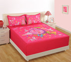 Kids Double Bedsheet – Fairy Castle & Unicorn Fantasy Theme Dark Pink Color with 2 Pillow Covers