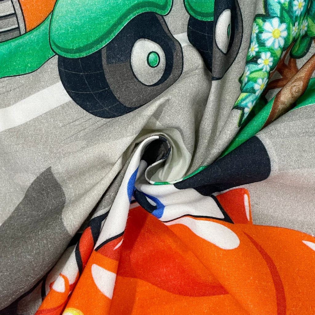 Kids Double Bedsheet – Cartoon Cars & Airplane Adventure Theme Aqua Blue Color with 2 Pillow Covers