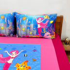 Kids Double Bedsheet – Little Mermaid Underwater Fantasy Theme Pink Color with 2 Pillow Covers
