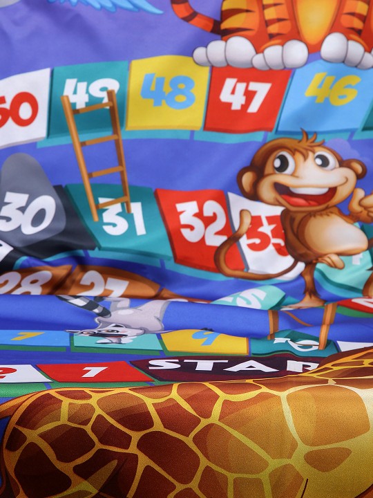 Kids Double Bedsheet – Fun Animal Board Game Theme Purple Color with 2 Pillow Covers