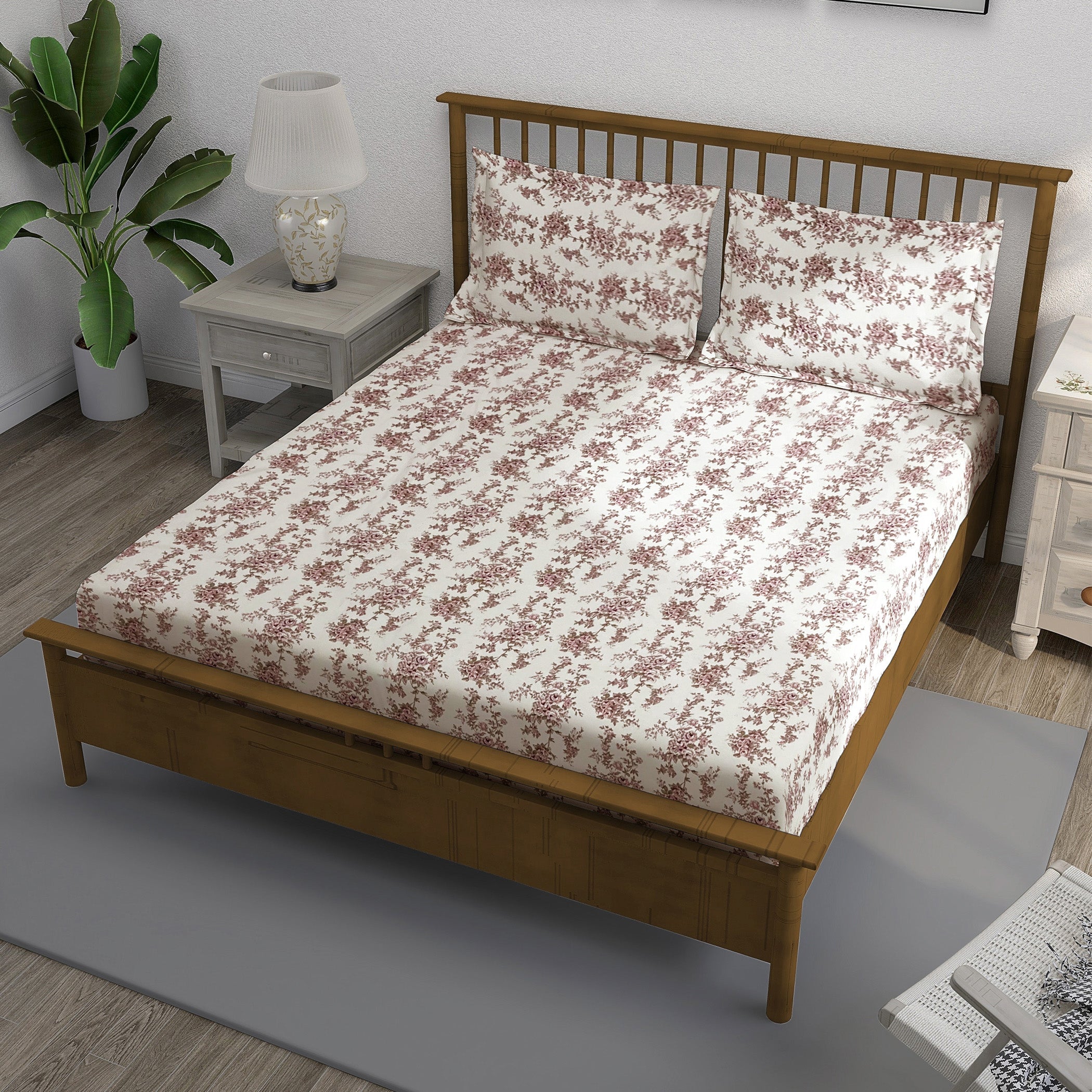 Wine Charm - 250TC Pure Cotton Super King Bedsheet (108x108 Inches)