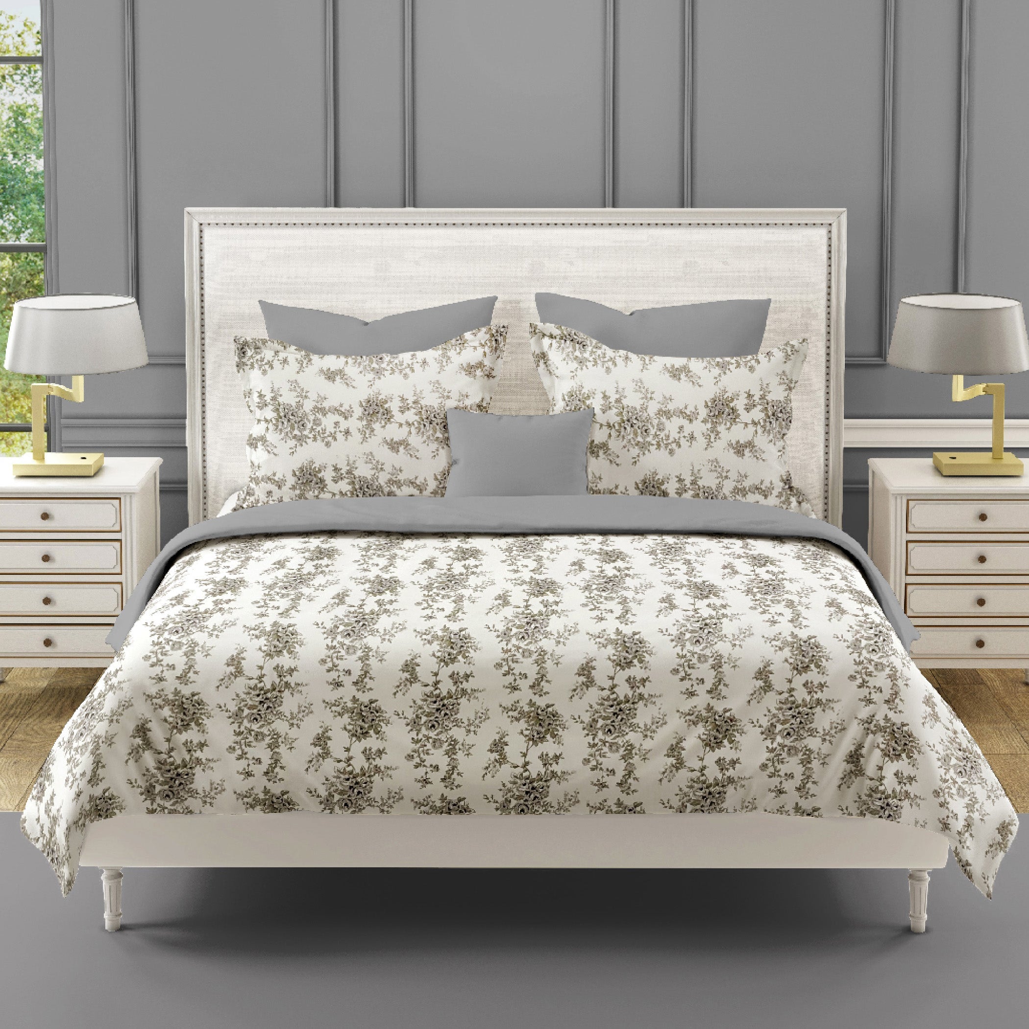 Grey Charm - 250TC Pure Cotton King Fitted Bedsheet (72x78x10 Inches)