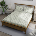 Cotton Double Queen Bedsheet with 2 Pillow Covers - Soft Grey Floral Vine Print (90x100 inches)
