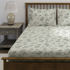 Cotton Double Queen Bedsheet with 2 Pillow Covers - Soft Grey Floral Vine Print (90x100 inches)