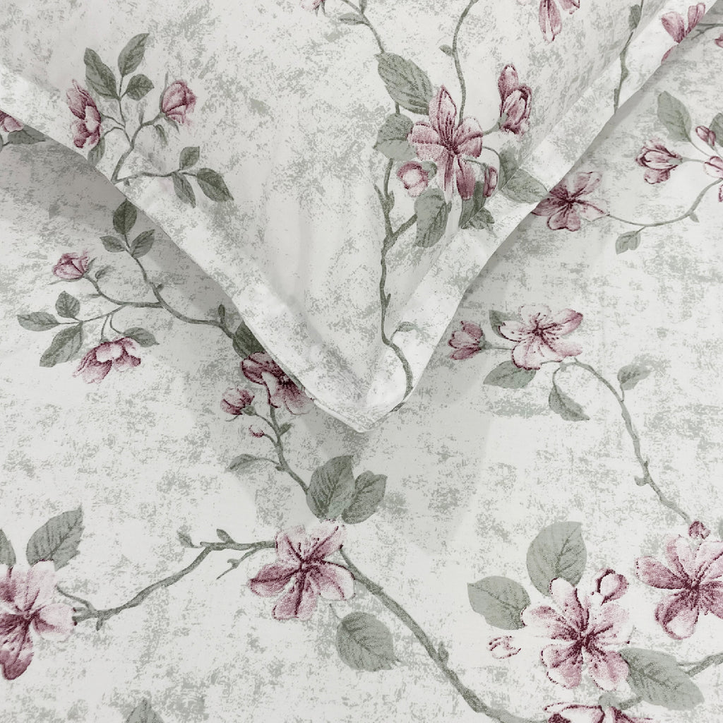 Cotton Double Queen Bedsheet with 2 Pillow Covers - Mint Green Floral Vine Print (90x100 inches)