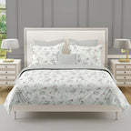 Cotton Double Queen Bedsheet with 2 Pillow Covers - Mint Green Floral Vine Print (90x100 inches)
