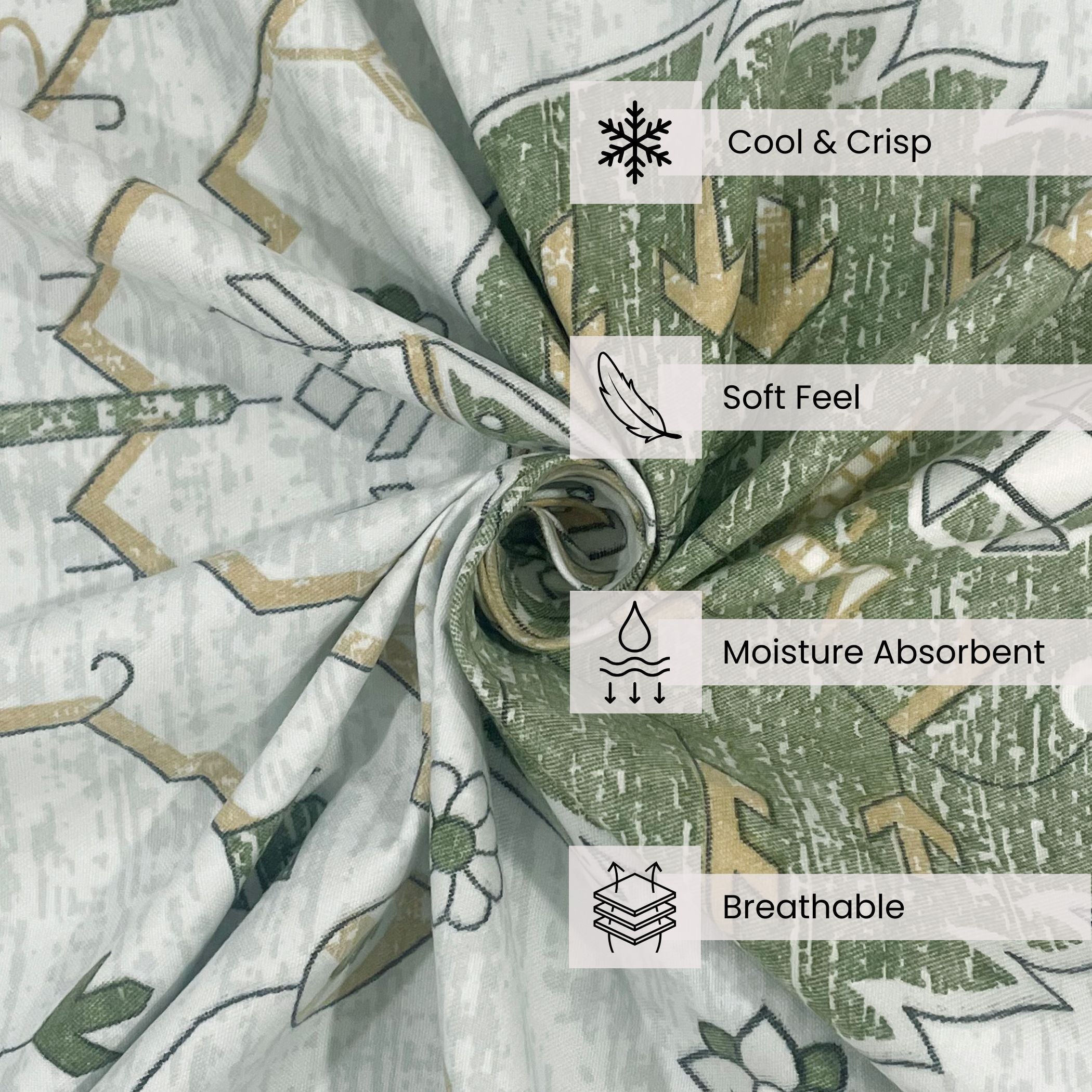 Floral Print Green 200 TC Double Queen Bedsheet With 2 Pillow Covers (90x100 Inches)