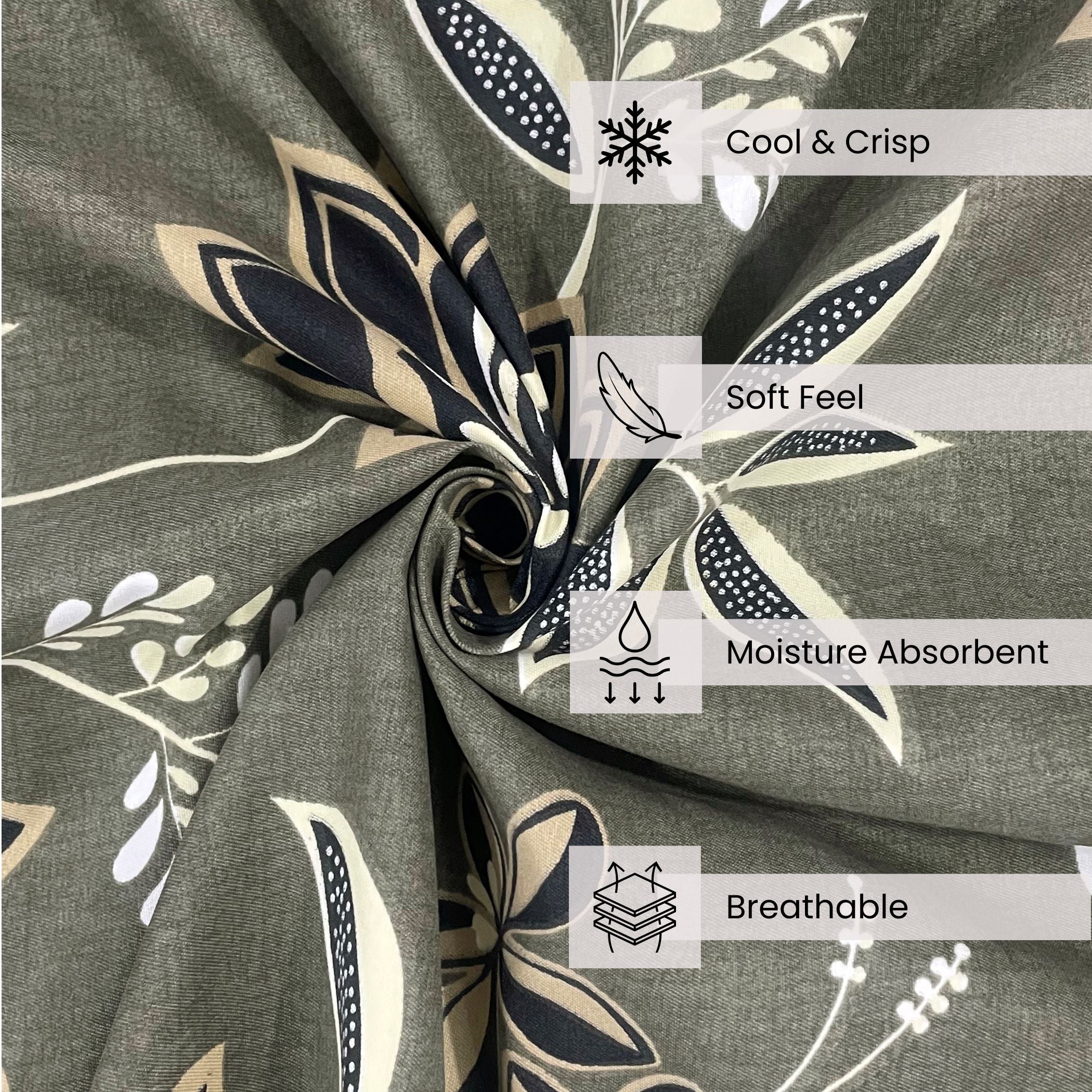 Floral Print Grey 200 TC Double Queen Bedsheet With 2 Pillow Covers (90x100 Inches)