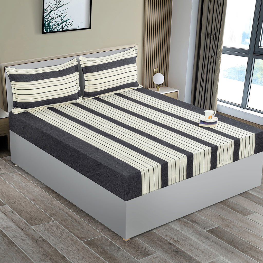Monochrome Elegance - Yarn-Dyed Striped Double King (90x108 Inches)