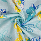 Blue Floral Print Pure Cotton 120 TC Double Queen Bedsheet with 2 Pillow Covers (90x100 Inches)
