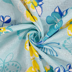 Blue Floral Print Pure Cotton 120 TC Double King Bedsheet with 2 Pillow Covers (90x108 Inches)