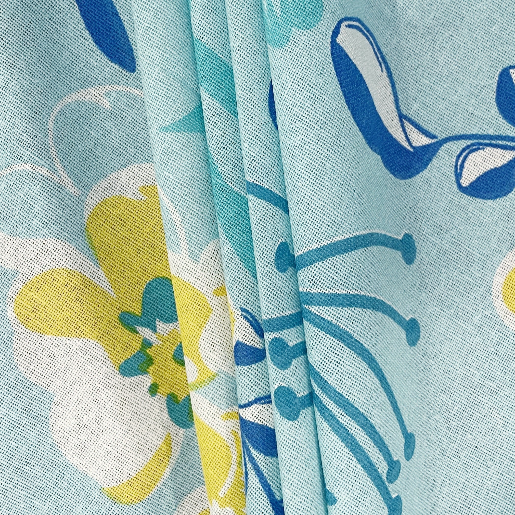 Blue Floral Print Pure Cotton 120 TC Double Queen Bedsheet with 2 Pillow Covers (90x100 Inches)