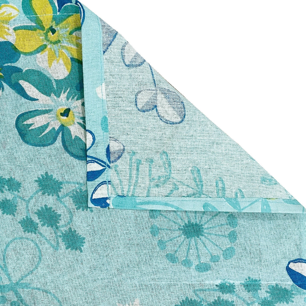 Blue Floral Print Pure Cotton 120 TC Double Queen Bedsheet with 2 Pillow Covers (90x100 Inches)