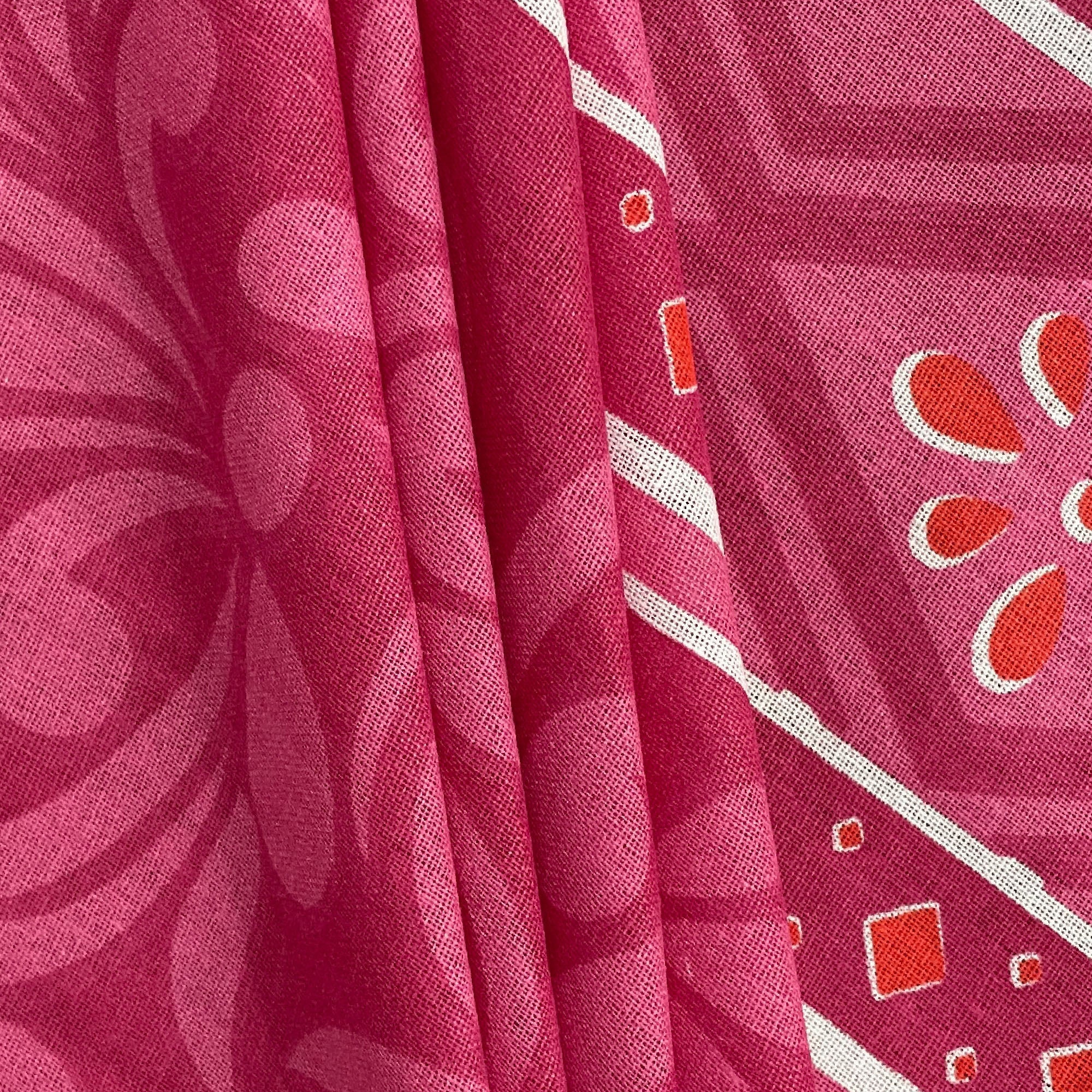 Pink Ethnic Floral Print Pure Cotton 120 TC Double Queen Bedsheet with 2 Pillow Covers (90x100 Inches)