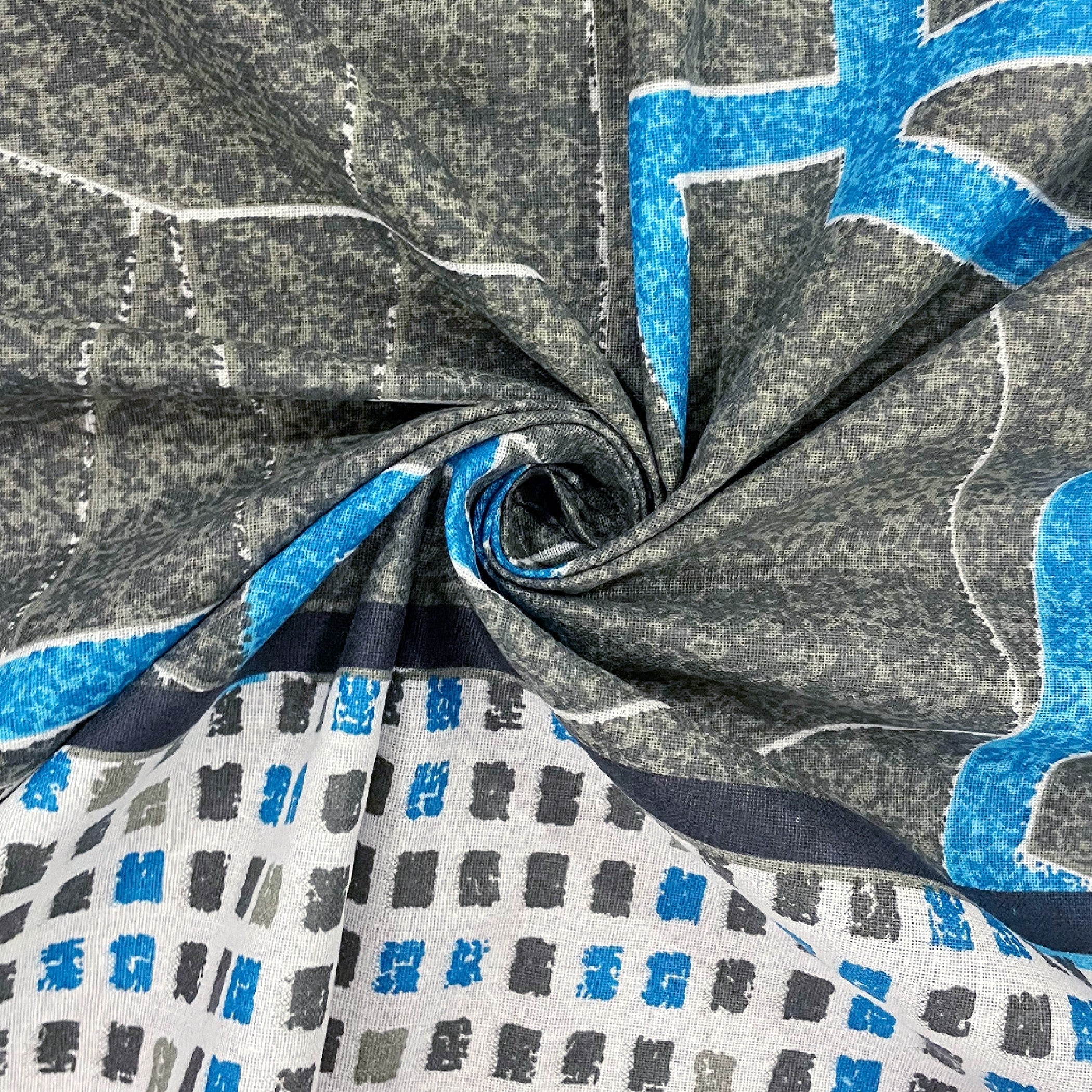 Grey Geometric Print Pure Cotton 120 TC Double Queen Bedsheet with 2 Pillow Covers (90x100 Inches)