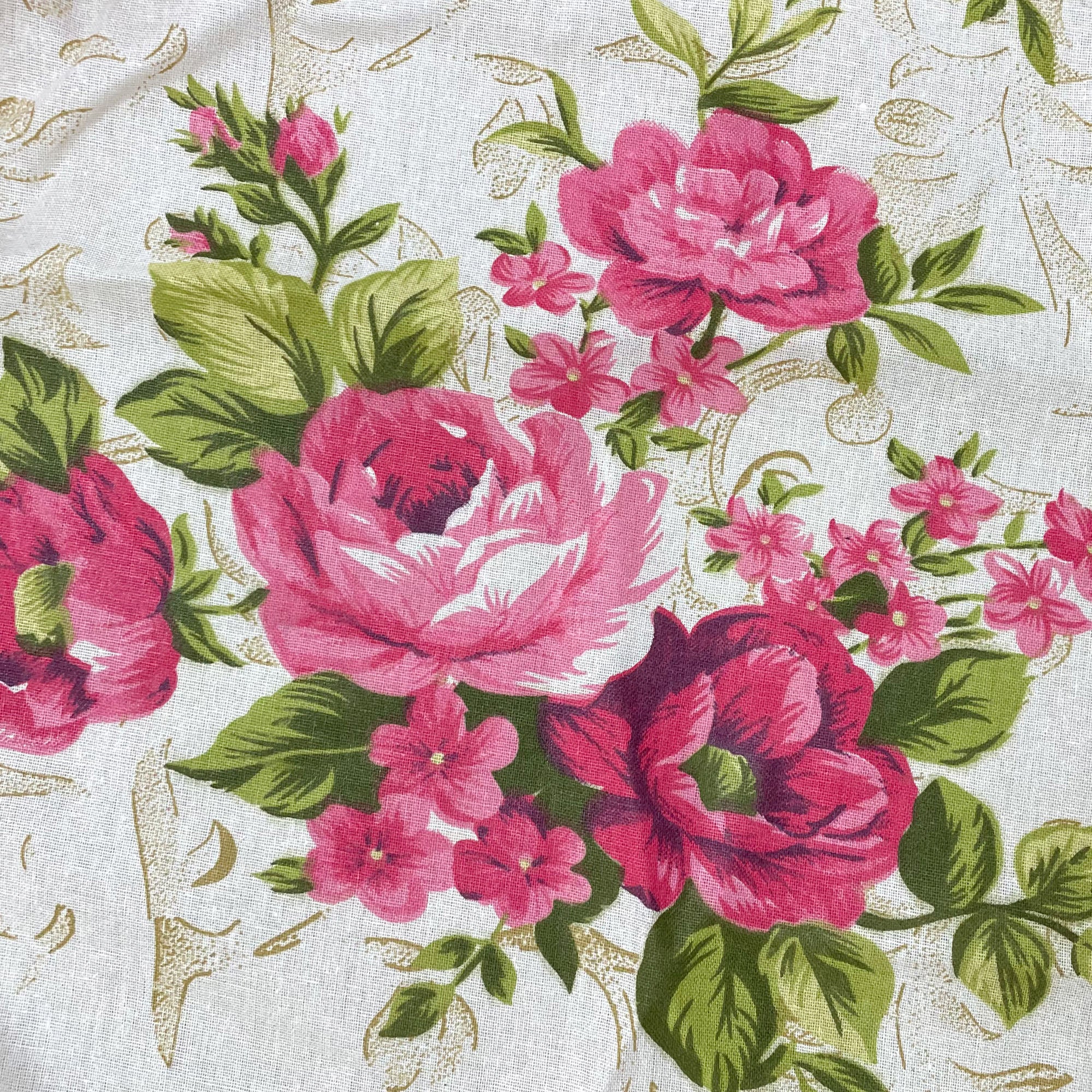 Pink Floral Print Pure Cotton 120 TC King Fitted Bedsheet with 2 Pillow Covers (72x78x10 Inches)